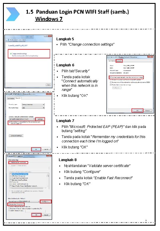 1. 5 Panduan Login PCN WIFI Staff (samb. ) Windows 7 Langkah 5 §