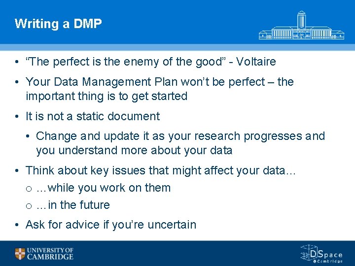 Cambridge University Library Data Management Plans Anna Collins
