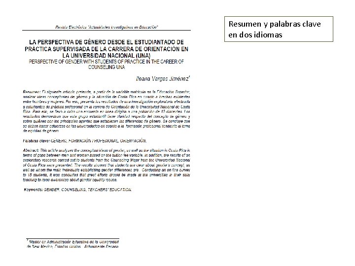 Resumen y palabras clave en dos idiomas 