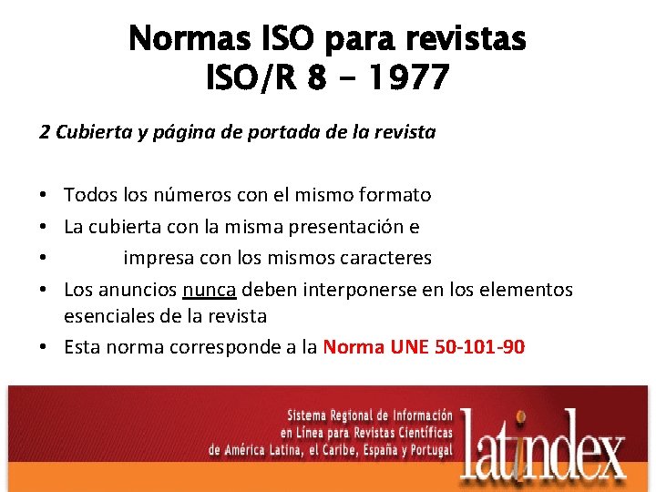 Normas ISO para revistas ISO/R 8 - 1977 2 Cubierta y página de portada