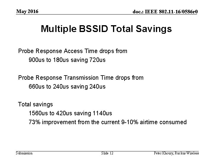 May 2016 doc. : IEEE 802. 11 -16/0586 r 0 Multiple BSSID Total Savings