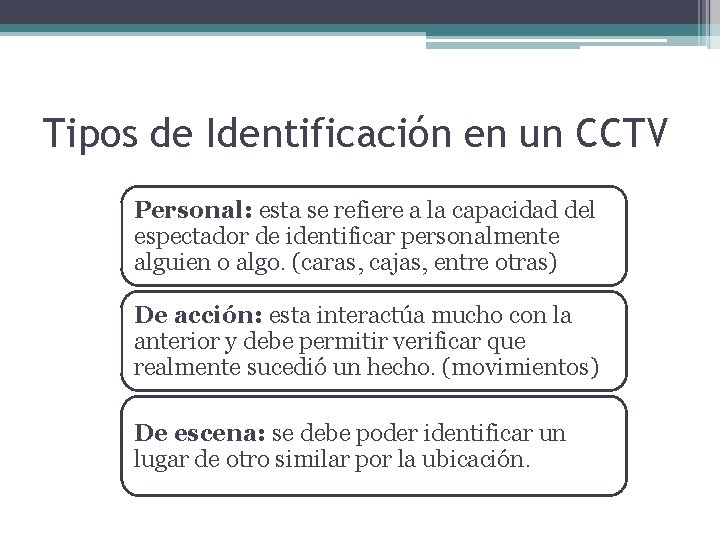 Tipos de Identificación en un CCTV Personal: esta se refiere a la capacidad del