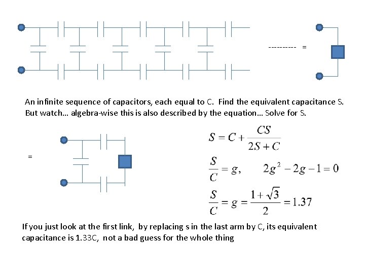 ----- = An infinite sequence of capacitors, each equal to C. Find the equivalent