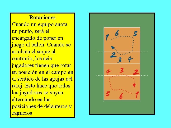 Rotaciones Cuando un equipo anota un punto, será el encargado de poner en juego