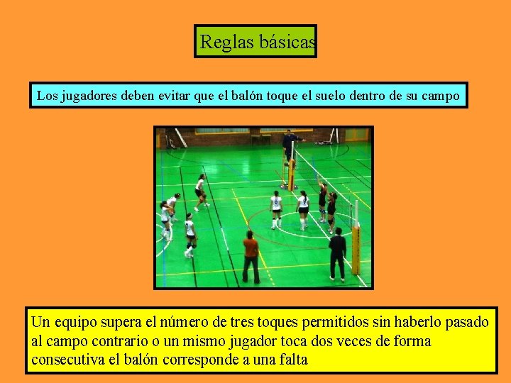 Reglas básicas Los jugadores deben evitar que el balón toque el suelo dentro de