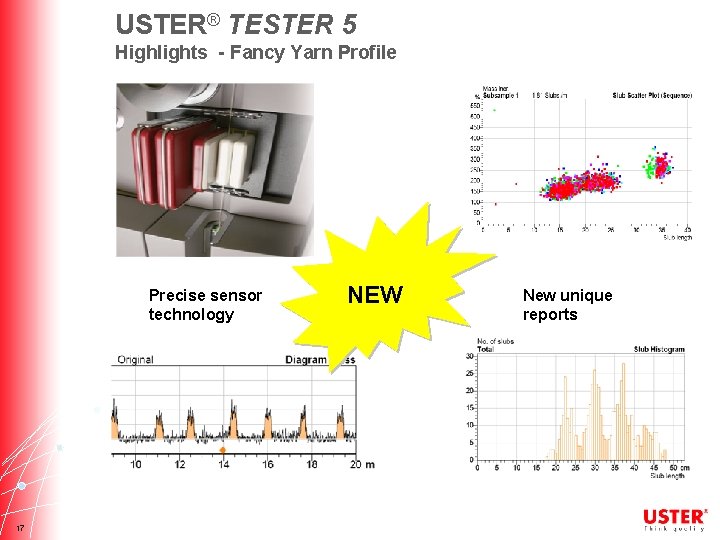 USTER® TESTER 5 Highlights - Fancy Yarn Profile Precise sensor technology 17 NEW New