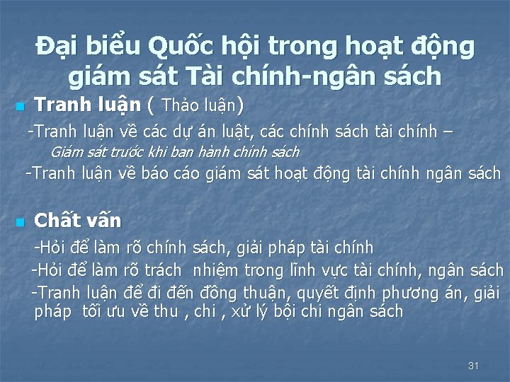 Đại biểu Quốc hội trong hoạt động giám sát Tài chính-ngân sách n Tranh