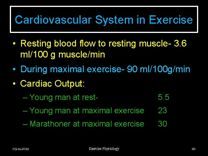 Cardiovascular System in Exercise • Resting blood flow to resting muscle- 3. 6 ml/100