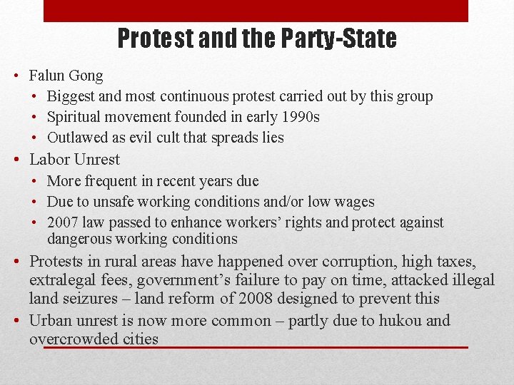 Protest and the Party-State • Falun Gong • Biggest and most continuous protest carried Protest and the Party-State • Falun Gong • Biggest and most continuous protest carried