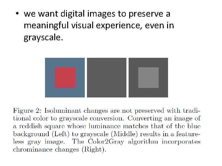  • we want digital images to preserve a meaningful visual experience, even in
