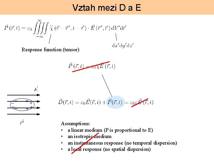 Vztah mezi D a E Response function (tensor) −− −− ++ ++ Assumptions: •