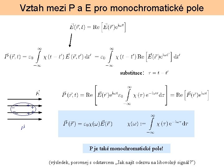 Vztah mezi P a E pro monochromatické pole substituce: −− −− ++ ++ P