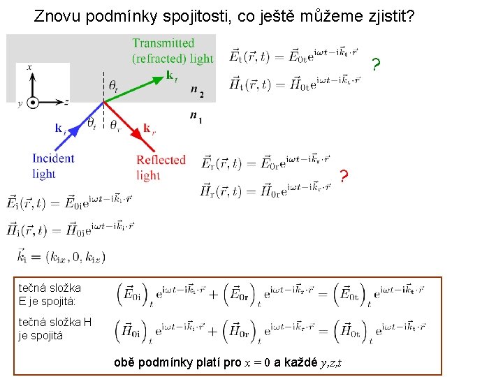 Znovu podmínky spojitosti, co ještě můžeme zjistit? ? ? tečná složka E je spojitá: