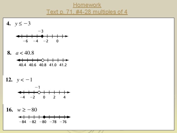 Homework Text p. 71, #4 -28 multiples of 4 