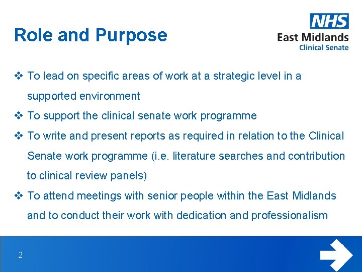 Role and Purpose v To lead on specific areas of work at a strategic