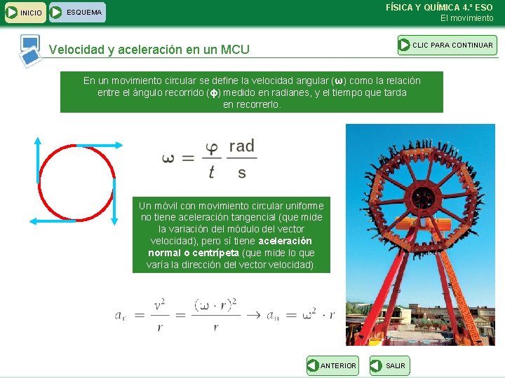 INICIO FÍSICA Y QUÍMICA 4. º ESO El movimiento ESQUEMA CLIC PARA CONTINUAR Velocidad