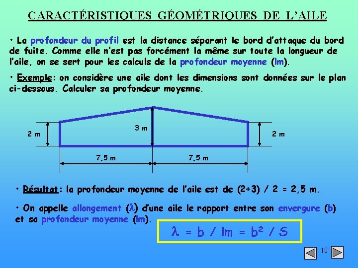 CARACTÉRISTIQUES GÉOMÉTRIQUES DE L’AILE • La profondeur du profil est la distance séparant le