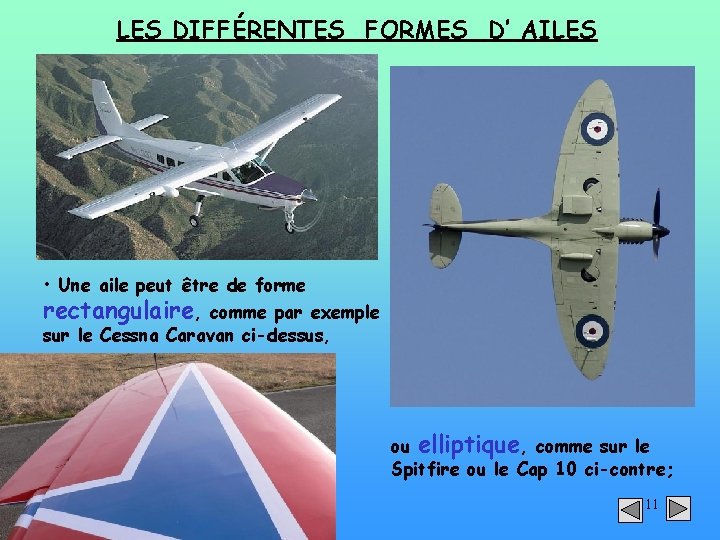 LES DIFFÉRENTES FORMES D’ AILES • Une aile peut être de forme rectangulaire, comme