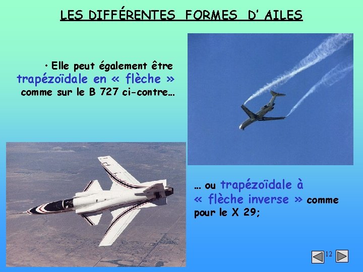 LES DIFFÉRENTES FORMES D’ AILES • Elle peut également être trapézoïdale en « flèche