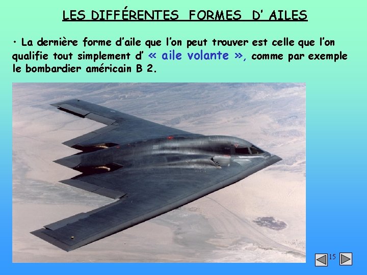 LES DIFFÉRENTES FORMES D’ AILES • La dernière forme d’aile que l’on peut trouver