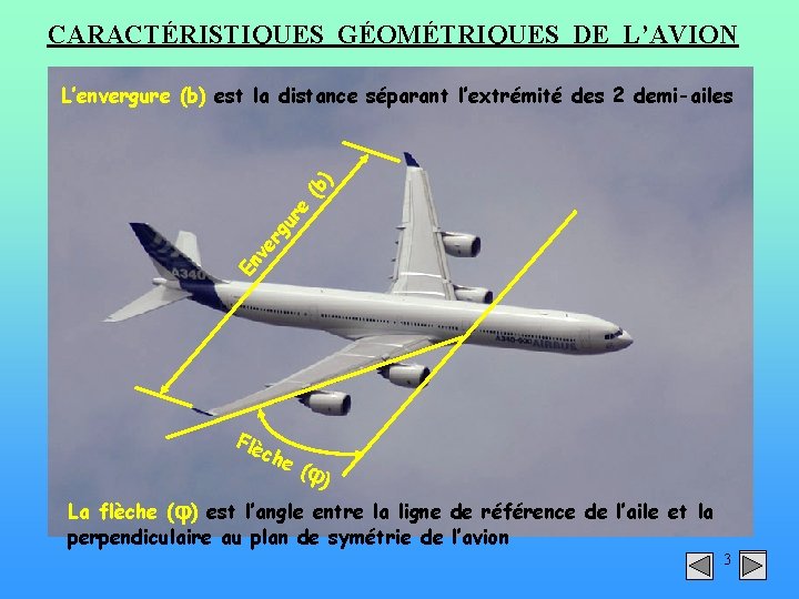 CARACTÉRISTIQUES GÉOMÉTRIQUES DE L’AVION En ve rg ur e (b ) L’envergure (b) est