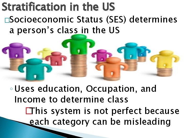 Stratification in the US �Socioeconomic Status (SES) determines a person’s class in the US