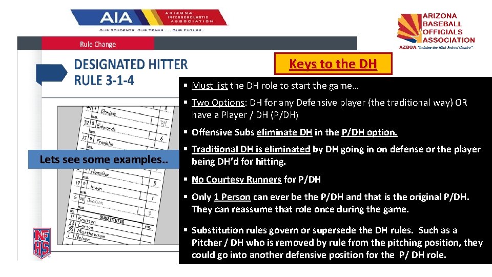 Keys to the DH § Must list the DH role to start the game…