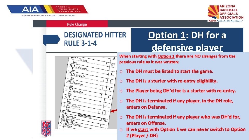 Option 1: DH for a defensive player When starting with Option 1 there are