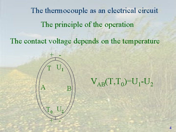 The thermocouple as an electrical circuit The principle of the operation The contact voltage