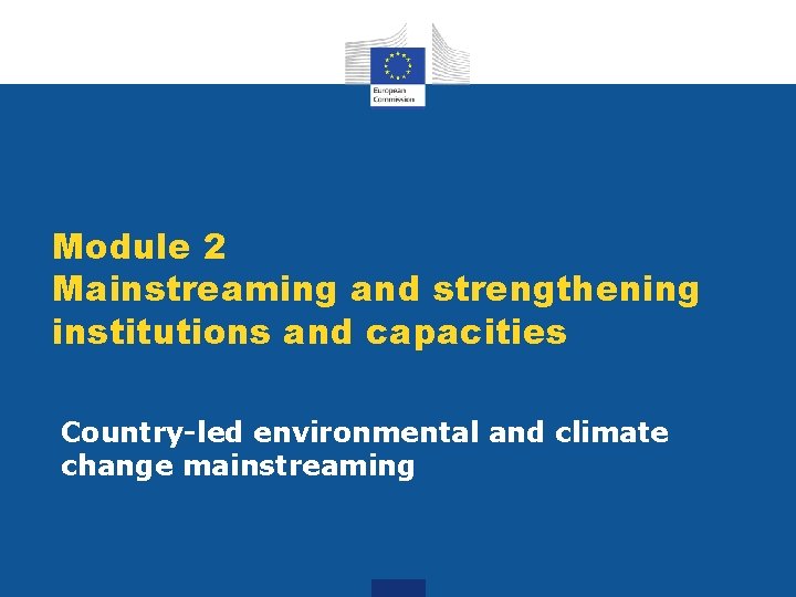 Module 2 Mainstreaming and strengthening institutions and capacities Country-led environmental and climate change mainstreaming