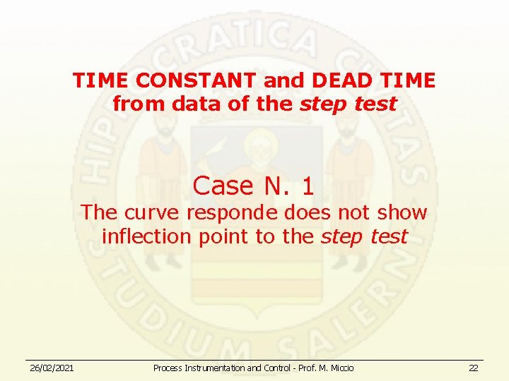 TIME CONSTANT and DEAD TIME from data of the step test Case N. 1