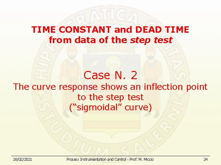 TIME CONSTANT and DEAD TIME from data of the step test Case N. 2