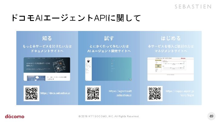 ドコモAIエージェントAPIに関して © 2019 NTT DOCOMO, INC. All Rights Reserved. 49 