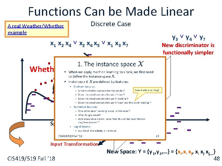 Functions Can be Made Linear A real Weather/Whether example Discrete Case x 1 x