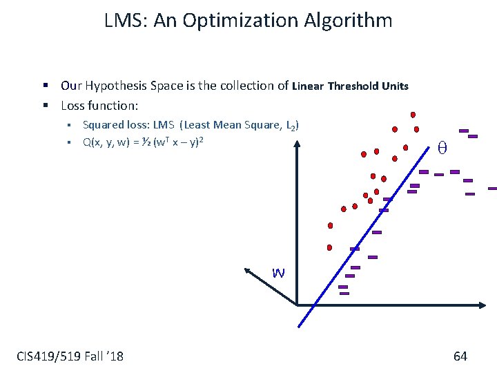 LMS: An Optimization Algorithm § Our Hypothesis Space is the collection of Linear Threshold