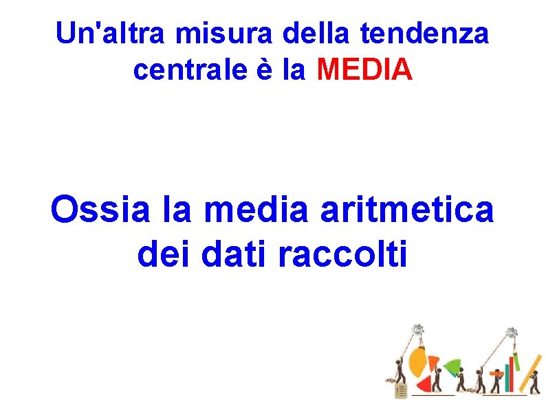 Un'altra misura della tendenza centrale è la MEDIA Ossia la media aritmetica dei dati