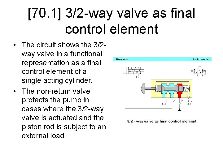 [70. 1] 3/2 -way valve as final control element • The circuit shows the