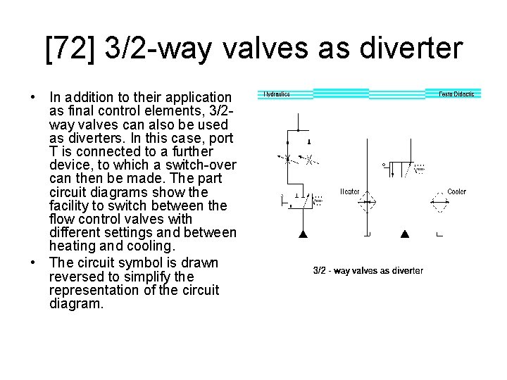 [72] 3/2 -way valves as diverter • In addition to their application as final
