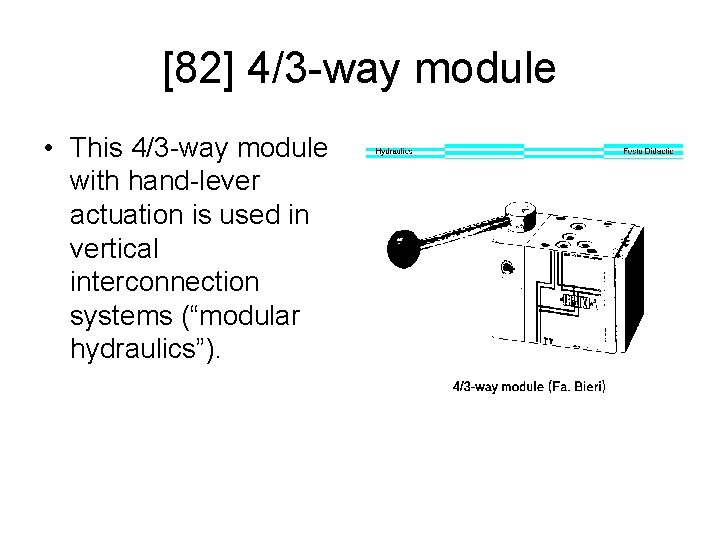 [82] 4/3 -way module • This 4/3 -way module with hand-lever actuation is used