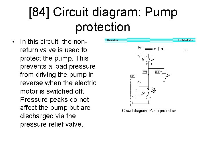 [84] Circuit diagram: Pump protection • In this circuit, the nonreturn valve is used