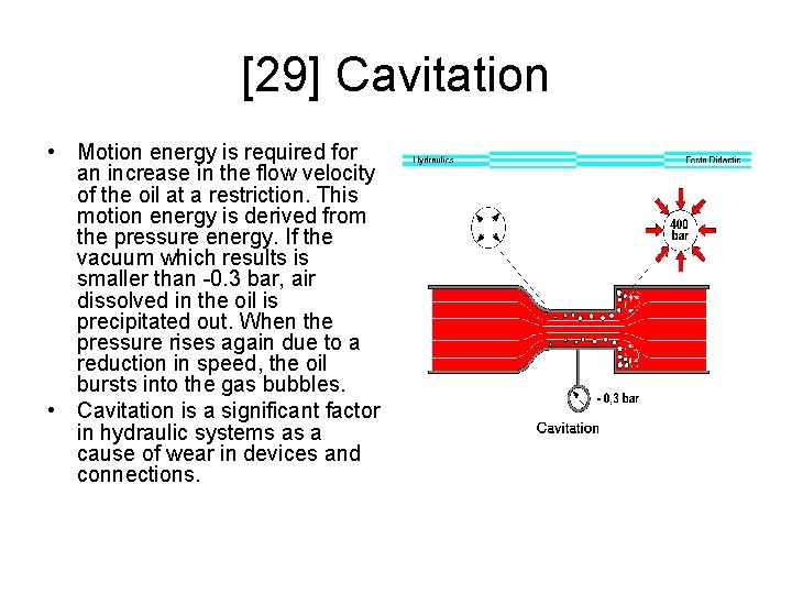 [29] Cavitation • Motion energy is required for an increase in the flow velocity