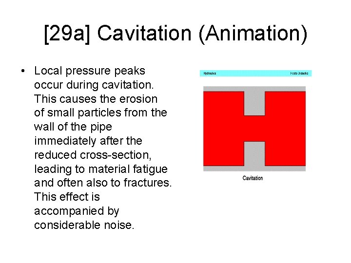 [29 a] Cavitation (Animation) • Local pressure peaks occur during cavitation. This causes the