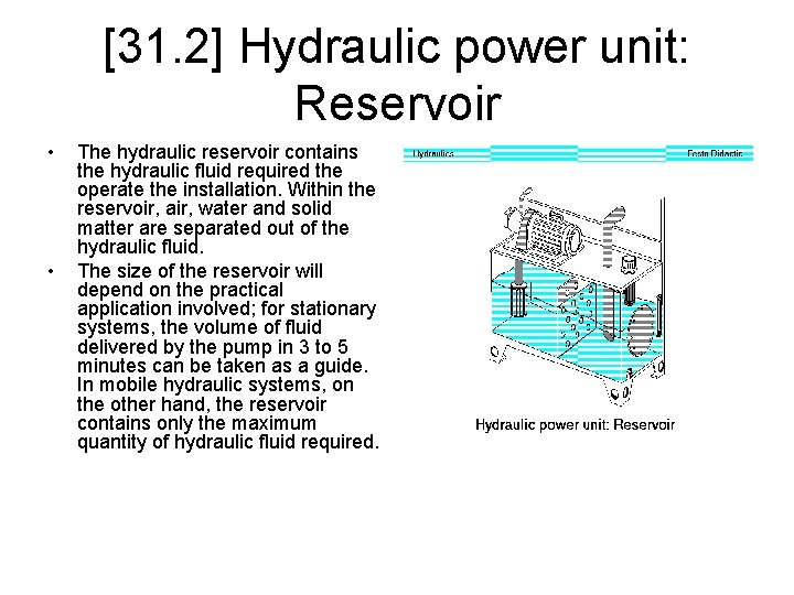[31. 2] Hydraulic power unit: Reservoir • • The hydraulic reservoir contains the hydraulic