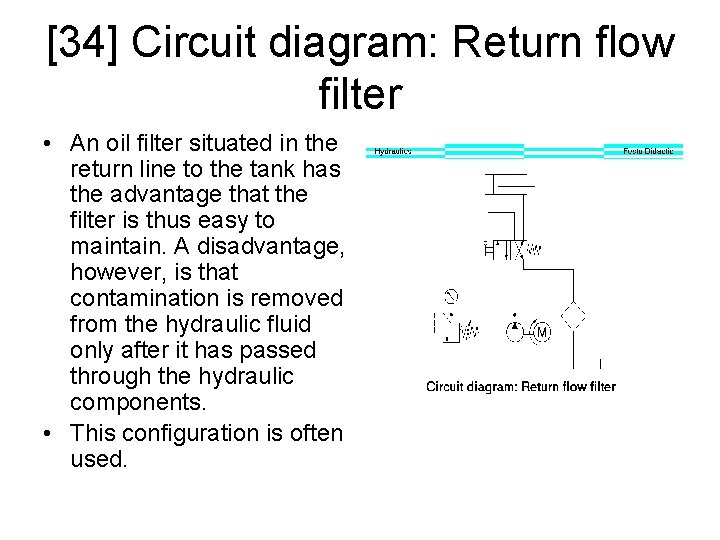 [34] Circuit diagram: Return flow filter • An oil filter situated in the return