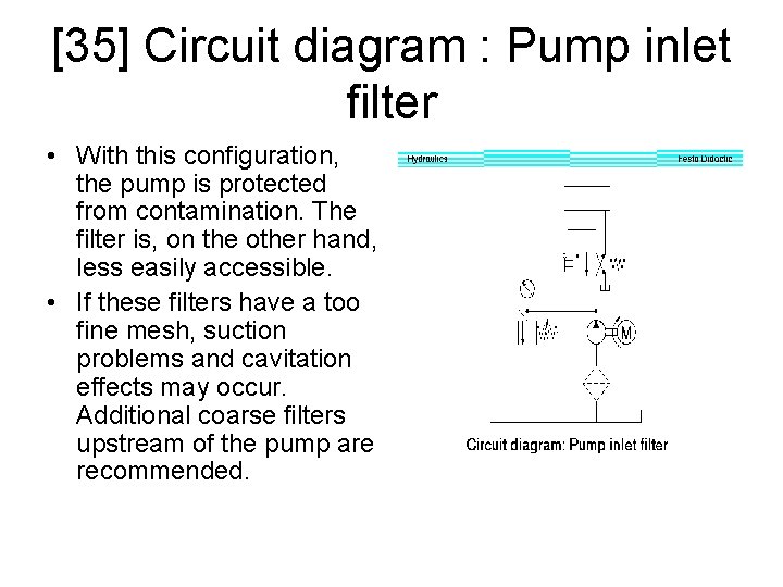 [35] Circuit diagram : Pump inlet filter • With this configuration, the pump is