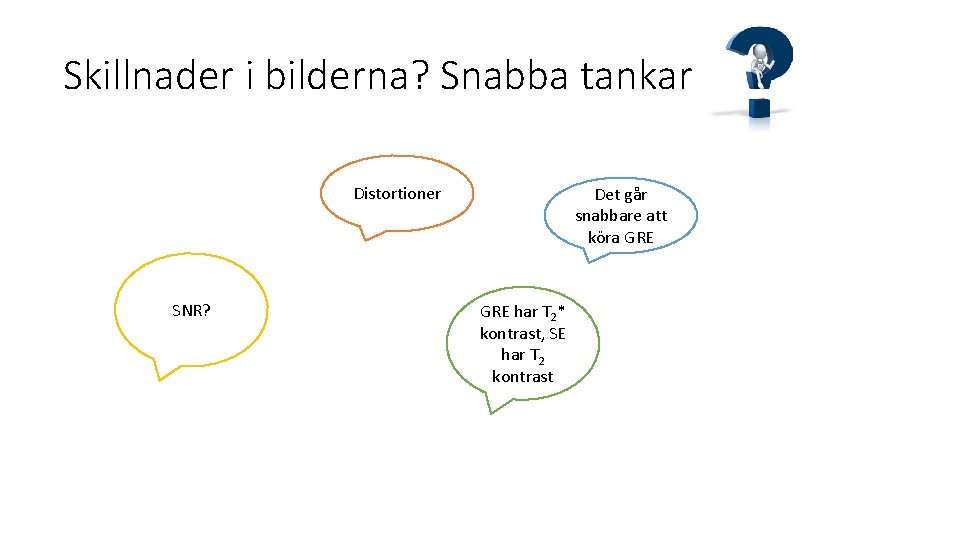 Skillnader i bilderna? Snabba tankar Distortioner SNR? Det går snabbare att köra GRE har