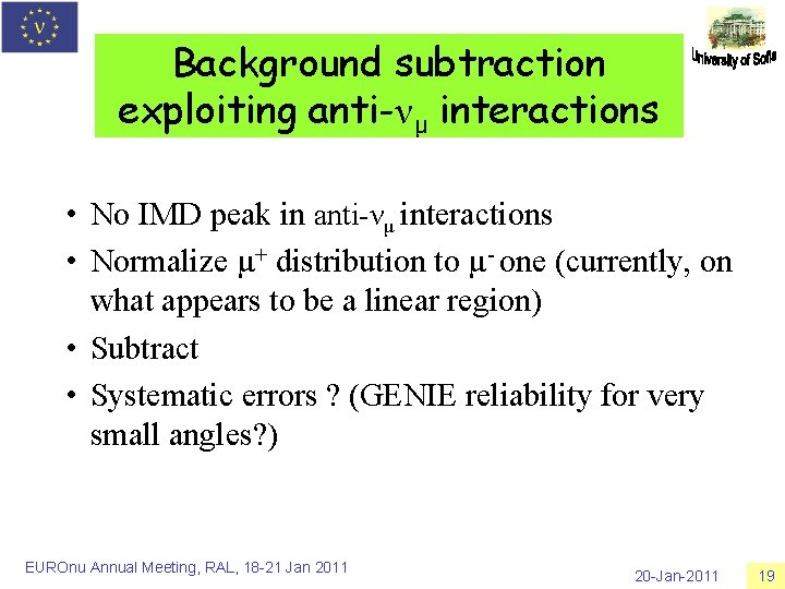 Background subtraction exploiting anti-νμ interactions • No IMD peak in anti-νμ interactions • Normalize