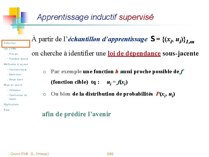 Apprentissage inductif supervisé Induction Les SVMs • Principe À partir de l’échantillon d’apprentissage S