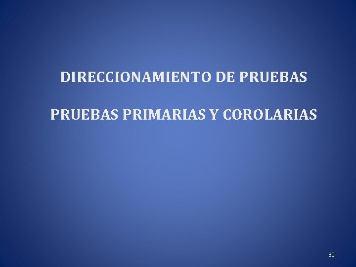 DIRECCIONAMIENTO DE PRUEBAS PRIMARIAS Y COROLARIAS 30 