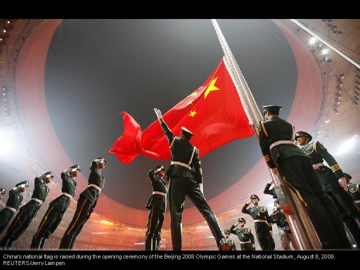 China's national flag is raised during the opening ceremony of the Beijing 2008 Olympic